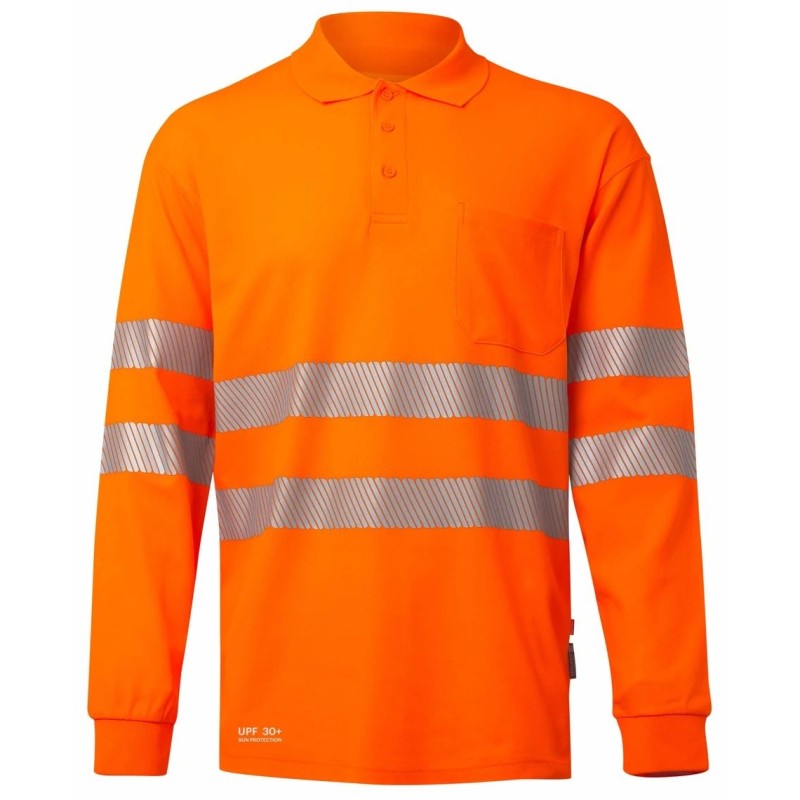 305544 Long-sleeve cotton polo shirt with segmented tape